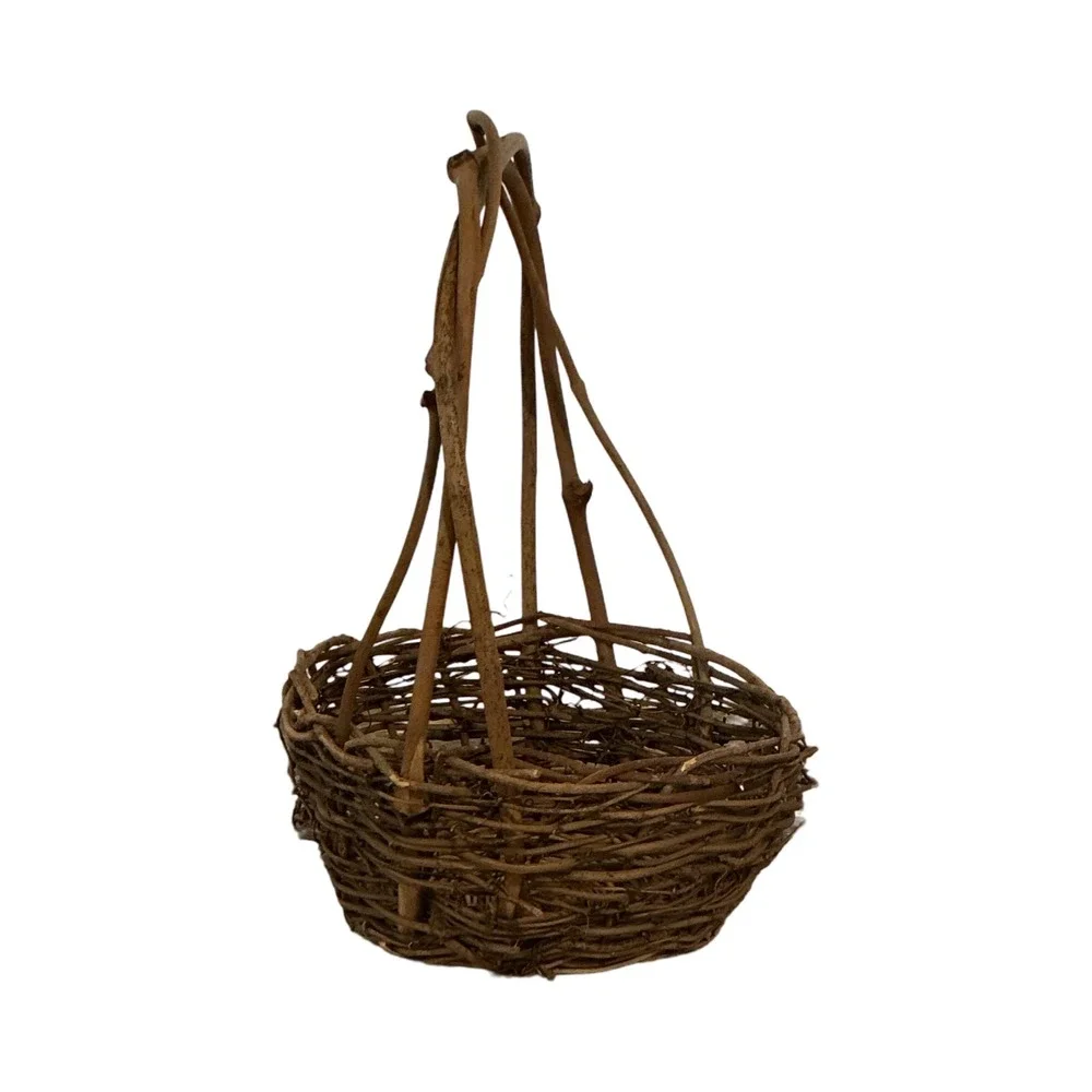 Vintage Rustic Grapevine Gathering Basket with High Arch Handle Brown 14